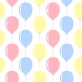 Seamless pattern of balloons blue, yellow and pink colors on white background. Festive birthday and gift concept. Royalty Free Stock Photo