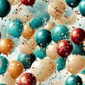 Seamless pattern of balloons and confetti in realistic hyper-detail (tiled)