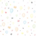 Seamless pattern balloons, flowers, heart, spirals on a white background. festive background, birthday graphic