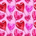 Seamless pattern of balloons in the form of hearts on a pink background Royalty Free Stock Photo