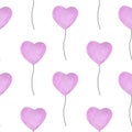 Seamless pattern balloons pink heart watercolor illustration