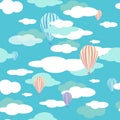 Seamless pattern with baloons in blue cloudy sky Basic CMYK