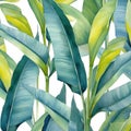 Seamless pattern with banana leaves. Hand-drawn illustration. Generative AI Royalty Free Stock Photo