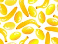 Seamless pattern with bananas and lemons in 3d style. Summer fruit mix with lemon and banana with light reflection. Design for Royalty Free Stock Photo