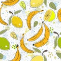 Pattern With Bananas and Pears. Scandinavian Hand Drawn Style Royalty Free Stock Photo