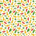 Seamless pattern with bananas, pineapples, tropical leaves