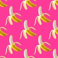 Seamless pattern with bananas on pink background.