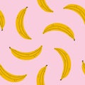 Seamless pattern with bananas  on a pink background. Yellow banana. Vector Royalty Free Stock Photo