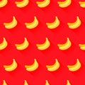Seamless pattern with bananas on red background