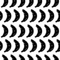 Seamless pattern bananas stylized silhouette, texture grunge crayons ink black isolated on White background. Can be used for