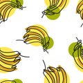 Seamless pattern with banannas, line art illustration Royalty Free Stock Photo