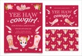 Cowgirl yeehaw birthday party invitation cards.