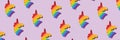 Seamless pattern unicorn popit toy purple banner