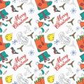 Seamless banner pattern for Christmas and New Year design in the style of doodle Socks for gifts on the background of festive