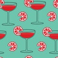 Seamless pattern - bar cocktail Caipirinha with fruits illustration. Cocktail garnish.