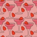 Seamless pattern - bar cocktail Caipirinha with fruits illustration. Cocktail garnish.