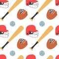 Seamless pattern with baseball equipment flat style, vector illustration Royalty Free Stock Photo