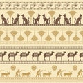 A seamless pattern based on the symbols of ancient Egypt. Cats, lotus flowers, camels, buffaloes and more Royalty Free Stock Photo