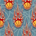 Seamless pattern with basketball balls and flames. Royalty Free Stock Photo