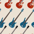 Seamless pattern with bass guitars, electric guitars Royalty Free Stock Photo