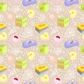 Seamless pattern with bath soaps, bombs, flowers Royalty Free Stock Photo