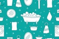 Seamless pattern with bathtub, washing machine and bath accessories. Vector hand drawn illustration in doodle style Royalty Free Stock Photo