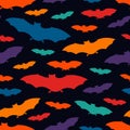 Seamless pattern with bats. Halloween holiday background. Vampire silhouettes print. Trick or treat kids wallpaper