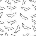 Seamless Pattern Bats Outline Doodle Drawing Halloween Background.Vector Illustration Royalty Free Stock Photo