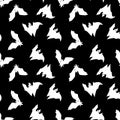 Seamless pattern of bats. White bats on a black background. Design for Halloween. Flat vector illustration Royalty Free Stock Photo