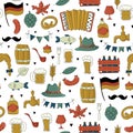 Seamless pattern. Bavarian beer festival for greeting card, invitation, banner, poster, pack, sticker, glass