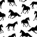 Seamless pattern with bay horses running horses.