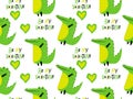 Seamless pattern with Be my Valentine text and Cartoon crocodile. Cute cartoon character for Valentines Day card. Hand