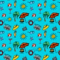 Seamless pattern beach holidays with hand drawn elements Royalty Free Stock Photo
