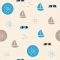 Seamless pattern beach life sail boat sunglasses and sun symbol