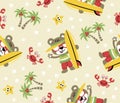 Vector seamless pattern with funny surfer