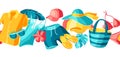 Seamless pattern with beachwear and swimwear. Summer clothes and accessories.