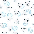 Seamless pattern of bear heads and blue spirals