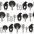 Black and white seamless pattern with bears, fir trees and trees. Decorative cute background with animals, forest Royalty Free Stock Photo