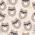 Colorful seamless pattern with bears in masks. Decorative cute background with animals Royalty Free Stock Photo