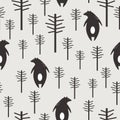 Seamless pattern, bears and trees. Decorative cute background with animals, forest Royalty Free Stock Photo