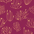 Seamless pattern beautiful autumn forest in line art style Royalty Free Stock Photo