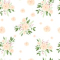 Seamless pattern beautiful beige flower with green leaves and red berries flat vector illustration on white background Royalty Free Stock Photo
