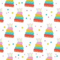 Seamless pattern. Beautiful birthday cake with candles. For printing on textiles, paper. For birthday gift packaging. Vector ill Royalty Free Stock Photo