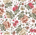 Seamless pattern. Beautiful blooming realistic isolated flowers. Vintage background Chamomile peony Wallpaper Vector Illustration