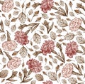 Seamless fabric pattern isolated flowers Vintage background Carnation Wallpaper Drawing engraving Vector Illustration victorian Royalty Free Stock Photo