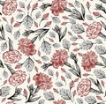 Seamless fabric pattern isolated flowers Vintage background Carnation Wallpaper Drawing engraving Vector Illustration victorian Royalty Free Stock Photo