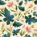 Seamless pattern with beautiful fantastic plants. Vector magic background design.