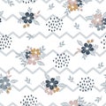 Seamless pattern beautiful flower on striped zigzag background Royalty Free Stock Photo