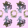 Seamless pattern with beautiful flowers on a purple background.