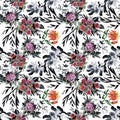 Seamless pattern with Beautiful flowers, Watercolor painting